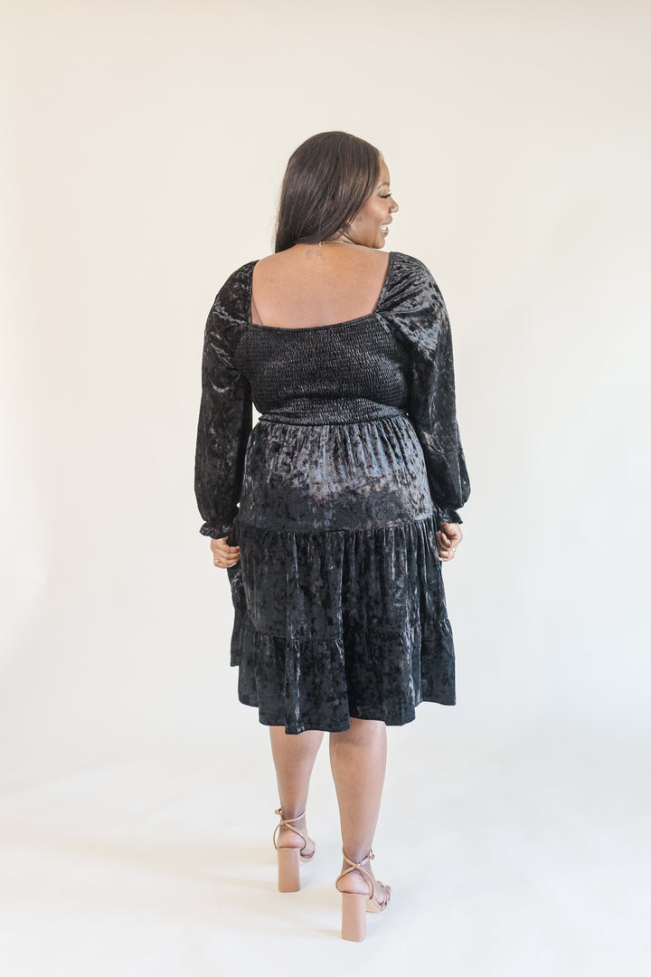 Emery Smocked Bodice Tiered Velvet Mini Dress (Online Exclusive)