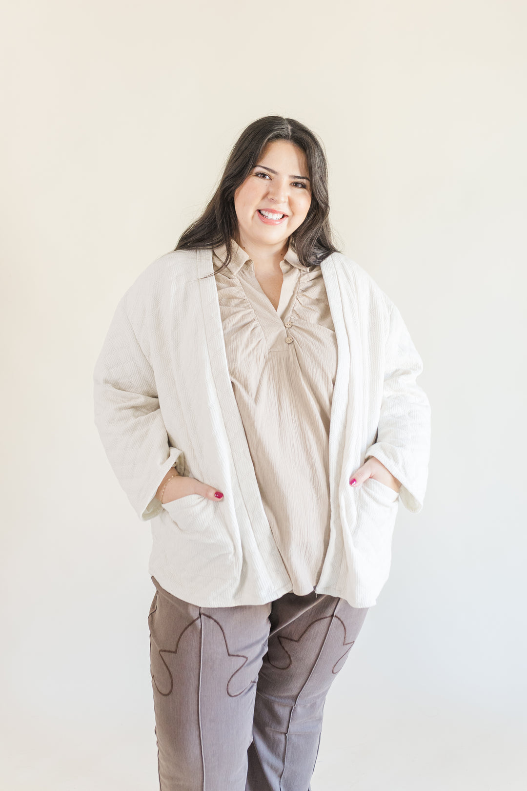 Fallon Quilted Cardigan in Ivory (Online Exclusive)