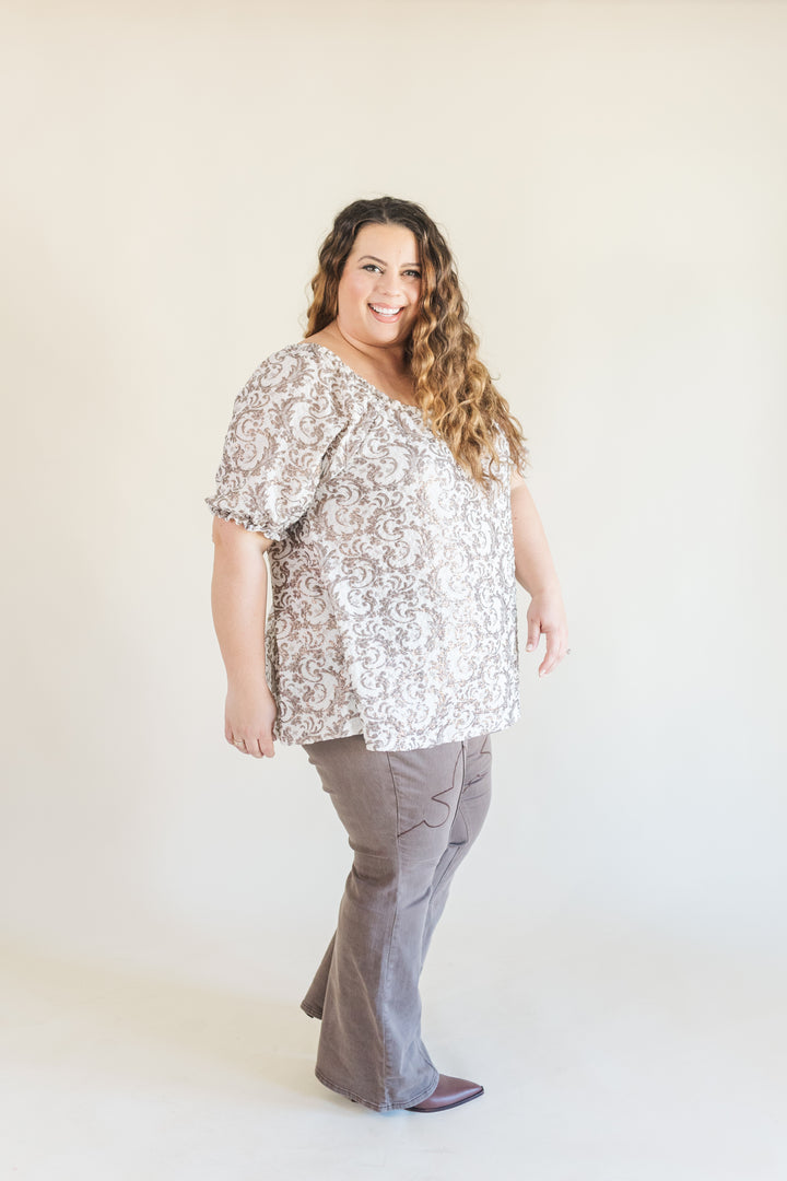 Lydia Off The Shoulder Shimmer Ruffle Sleeve Detail Blouse in Ivory (Online Exclusive)