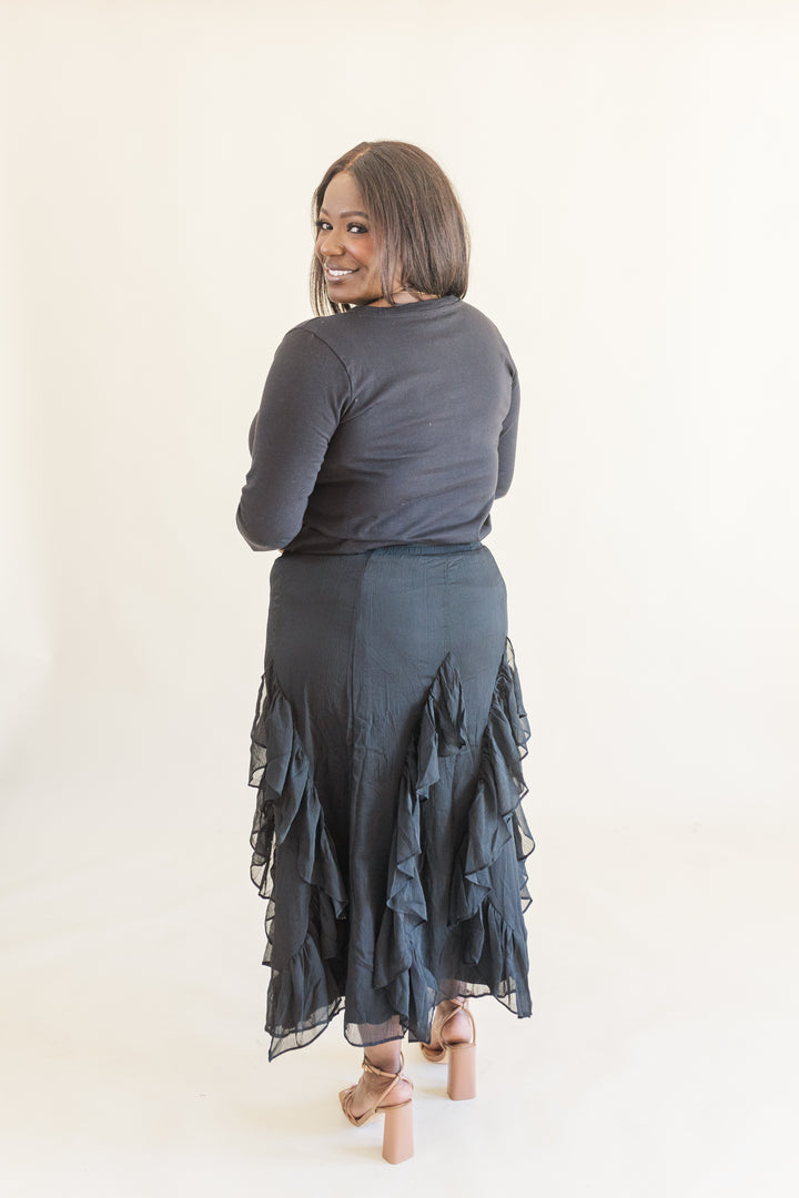 Daphne Waterfall Ruffle Maxi Skirt