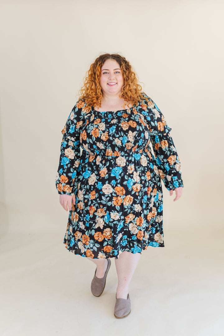 Calista Long Sleve Smocked Short Dress in Black