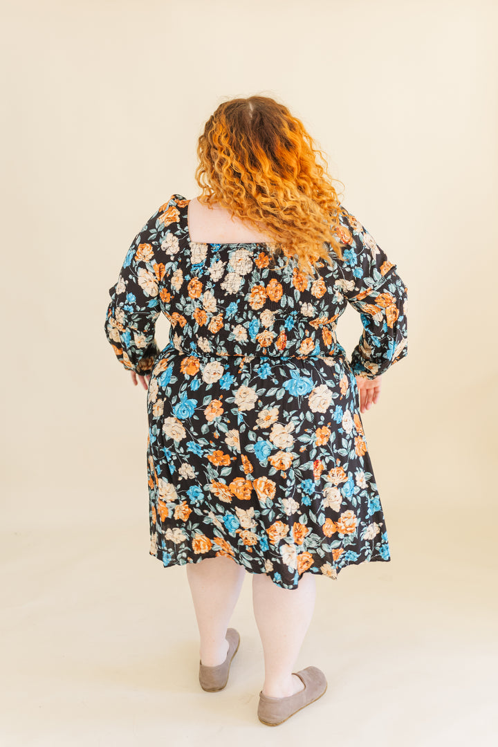 Calista Long Sleve Smocked Short Dress in Black