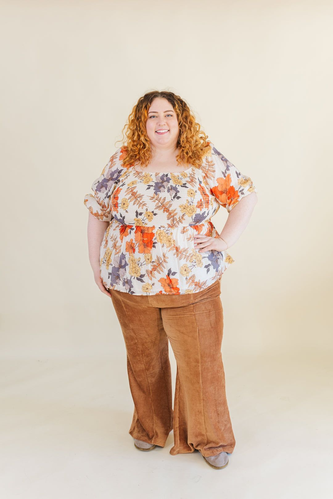 Hadley Puff Sleeve Smocked Blouse in Rust Mix (Online Exclusive)