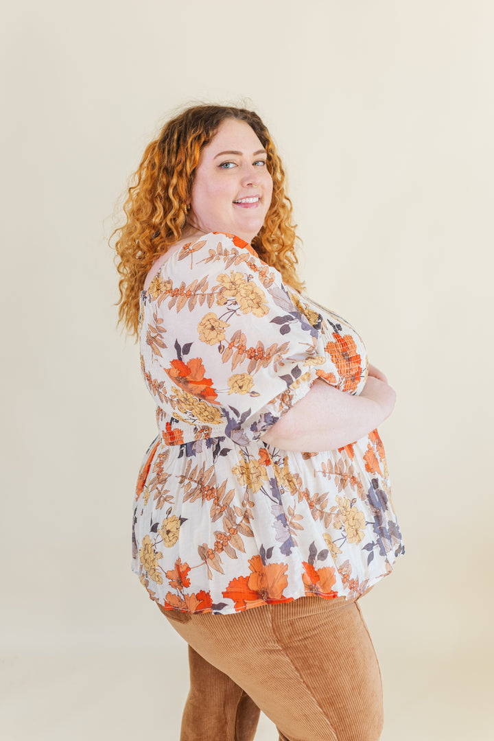 Hadley Puff Sleeve Smocked Blouse in Rust Mix (Online Exclusive)