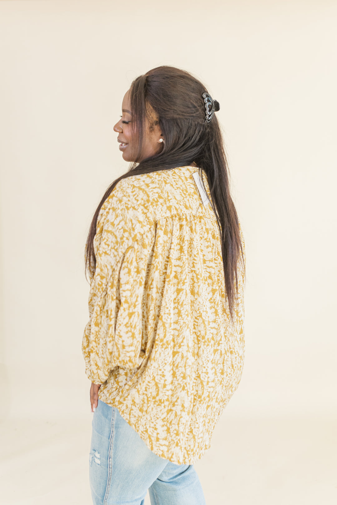 Kendall Long Sleeve Top in Mustard Abstract (Online Exclusive)