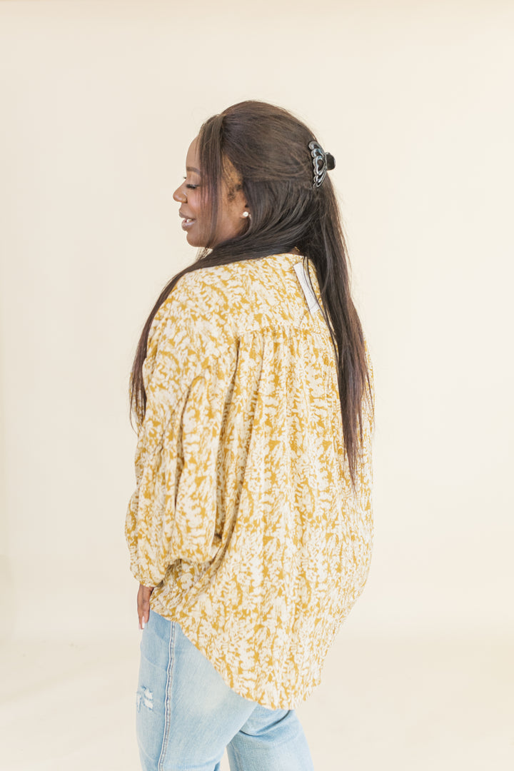 Kendall Long Sleeve Top in Mustard Abstract (Online Exclusive)