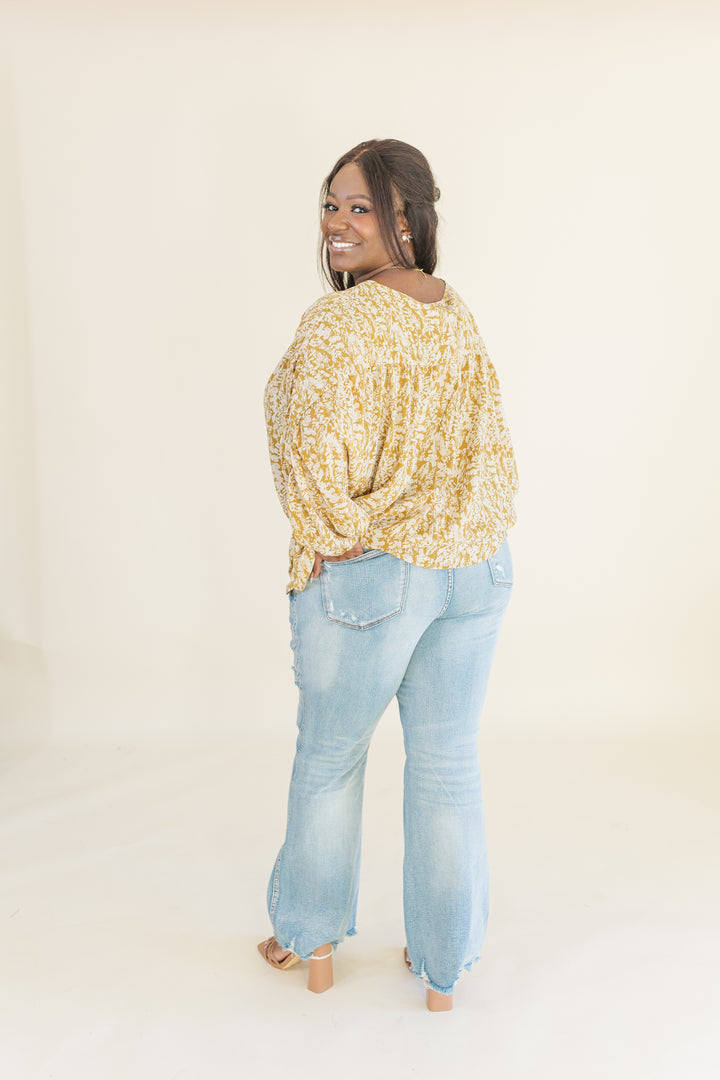 Kendall Long Sleeve Top in Mustard Abstract (Online Exclusive)
