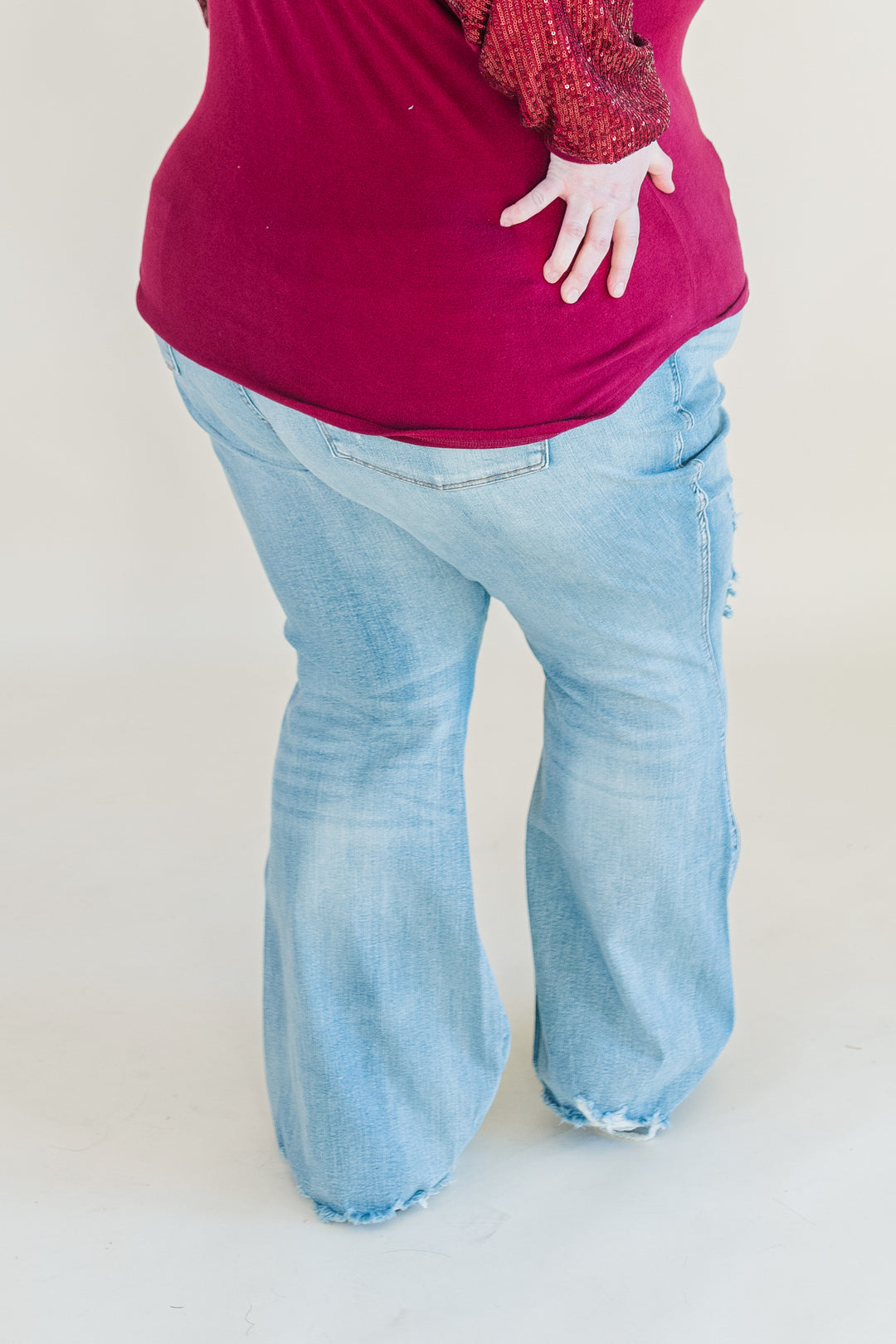 Freya Medium Rise Tummy Control Distressed Flare Judy Blue Jeans in Medium Wash