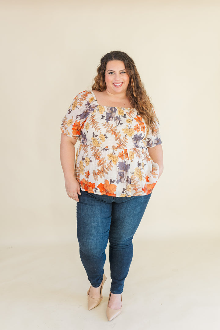 Hadley Puff Sleeve Smocked Blouse in Rust Mix (Online Exclusive)