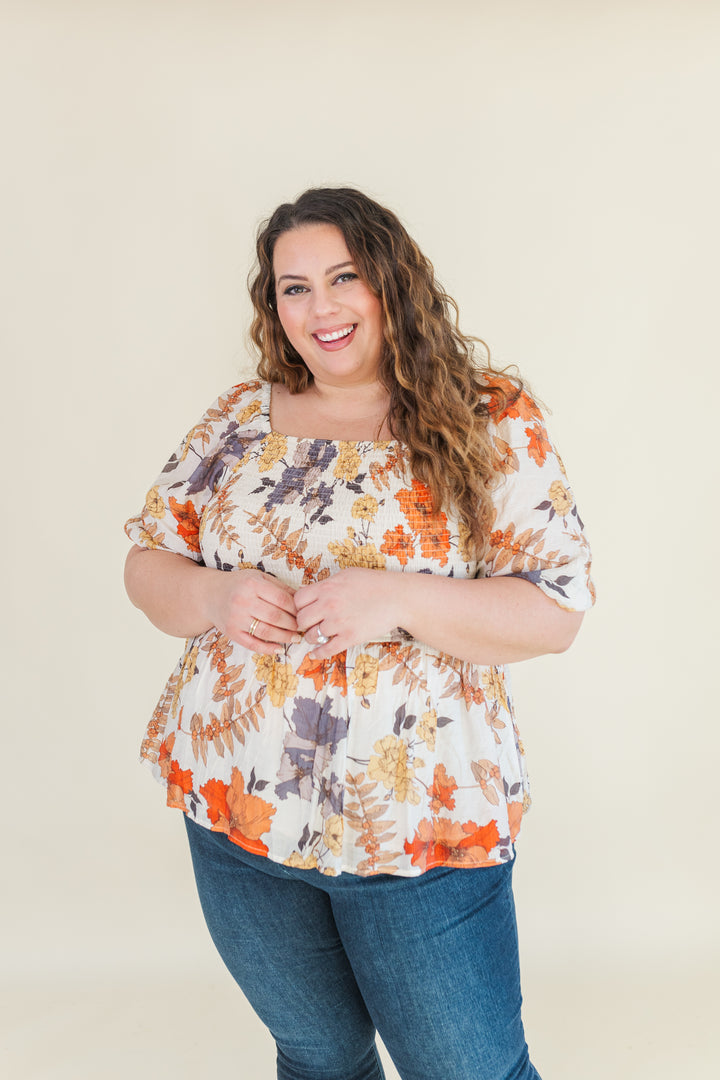 Hadley Puff Sleeve Smocked Blouse in Rust Mix (Online Exclusive)
