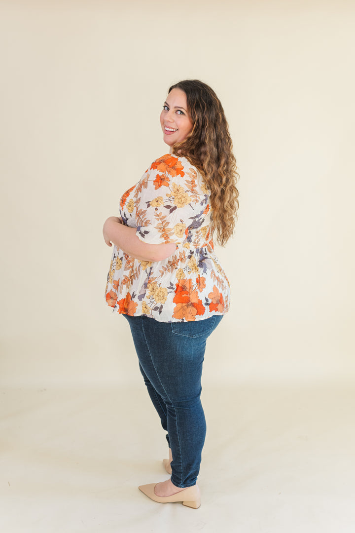 Hadley Puff Sleeve Smocked Blouse in Rust Mix (Online Exclusive)