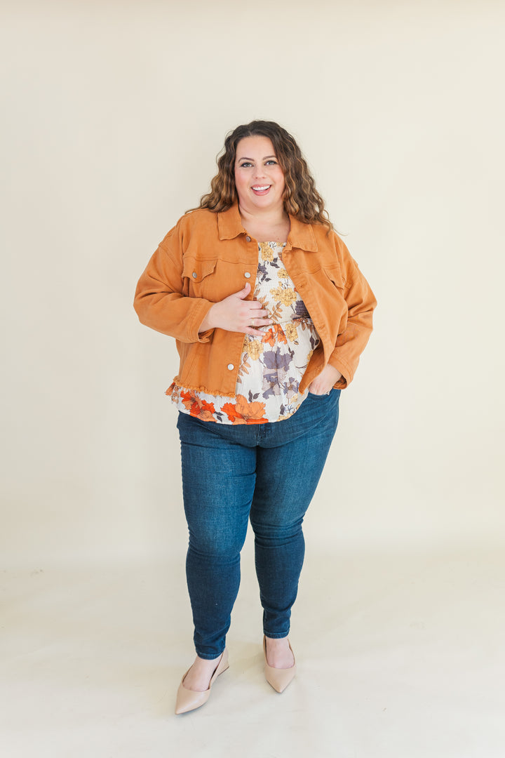 Josie Stretched Twill Cropped Jacket in Orange (Online Exclusive)