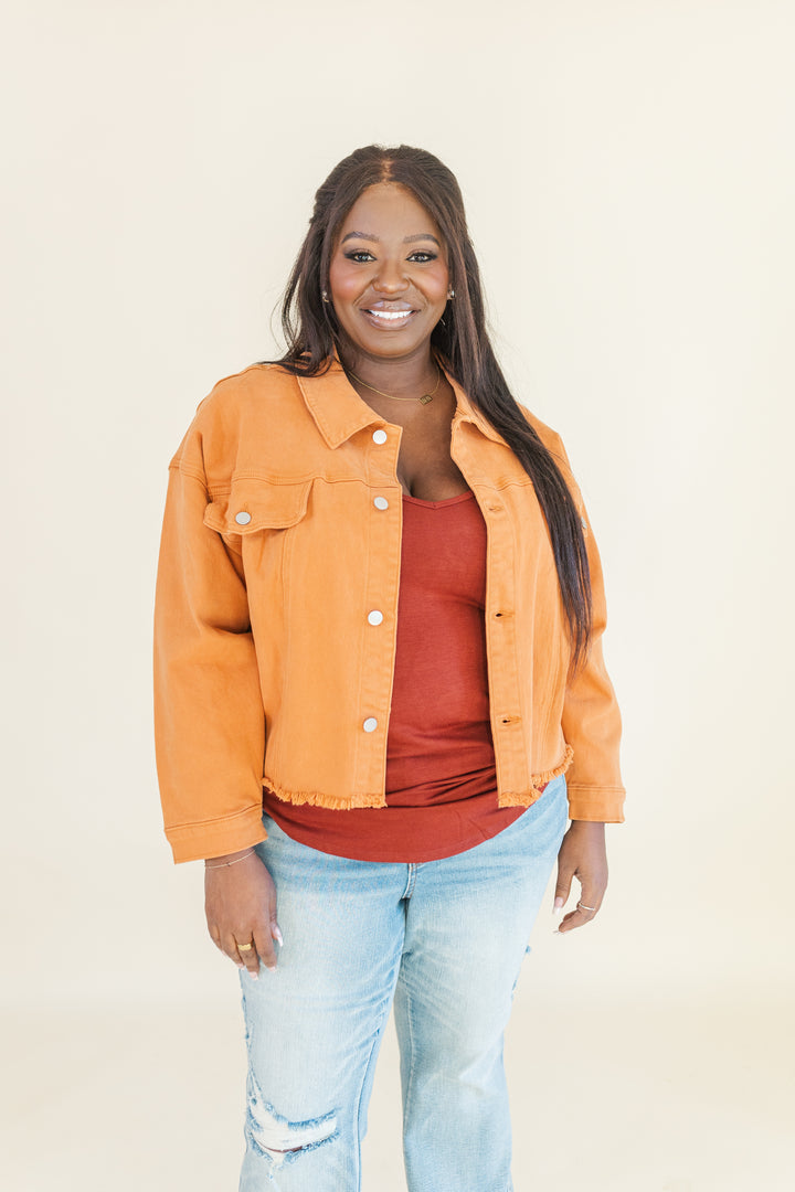 Josie Stretched Twill Cropped Jacket in Orange (Online Exclusive)