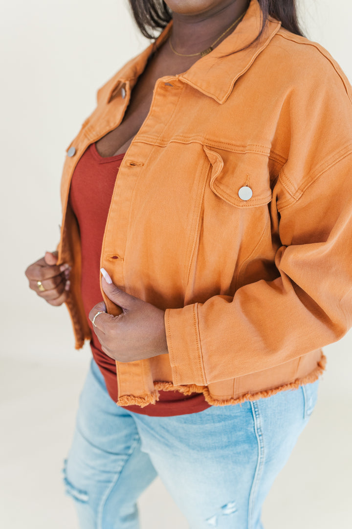 Josie Stretched Twill Cropped Jacket in Orange (Online Exclusive)