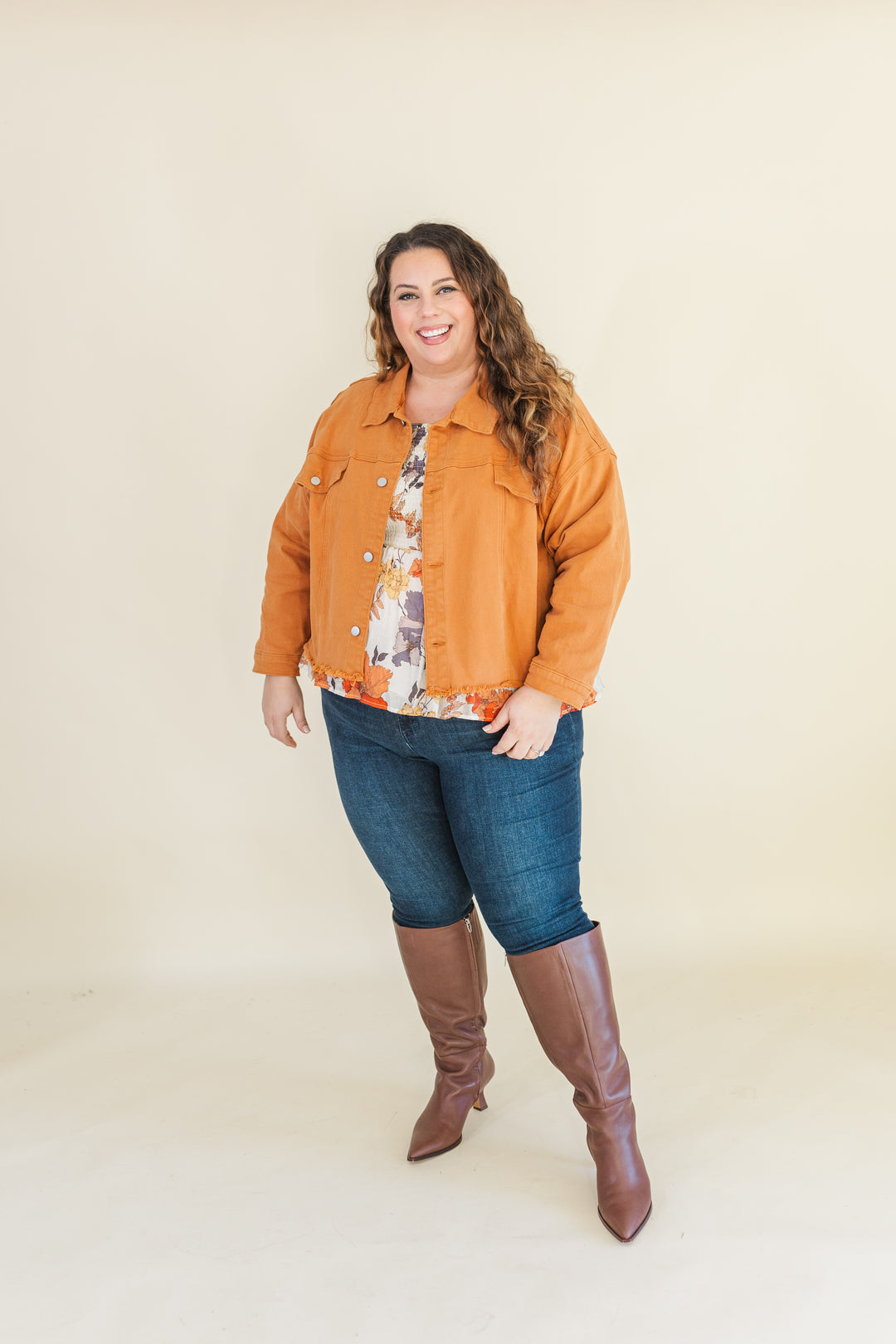 Josie Stretched Twill Cropped Jacket in Orange (Online Exclusive)