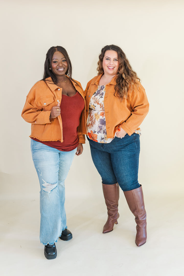 Josie Stretched Twill Cropped Jacket in Orange (Online Exclusive)