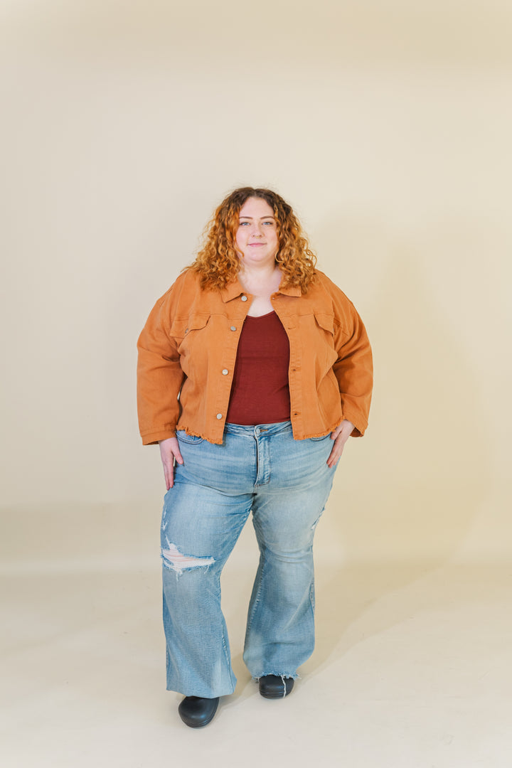 Josie Stretched Twill Cropped Jacket in Orange (Online Exclusive)