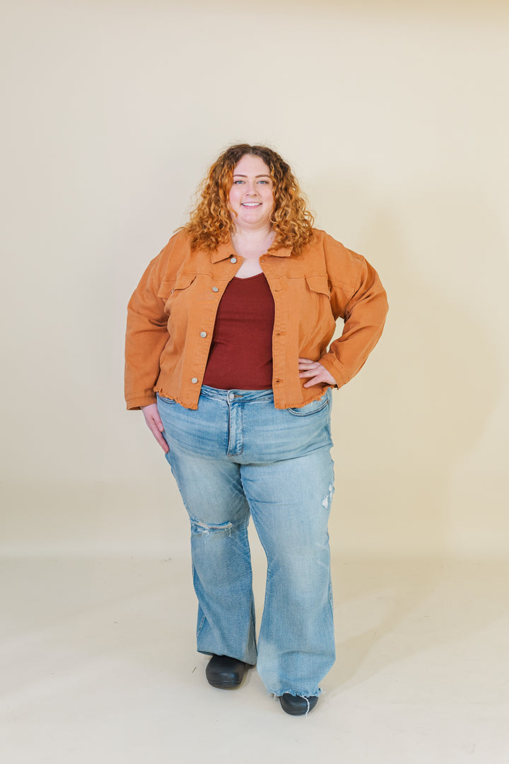 Josie Stretched Twill Cropped Jacket in Orange (Online Exclusive)