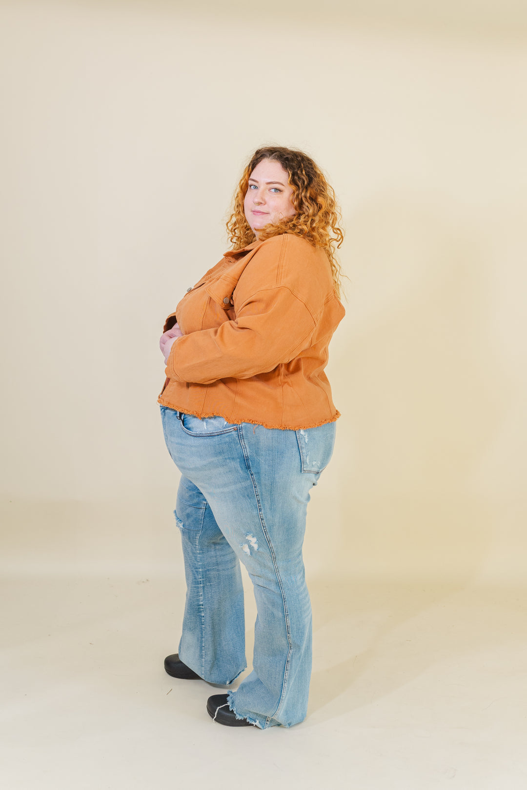 Josie Stretched Twill Cropped Jacket in Orange (Online Exclusive)