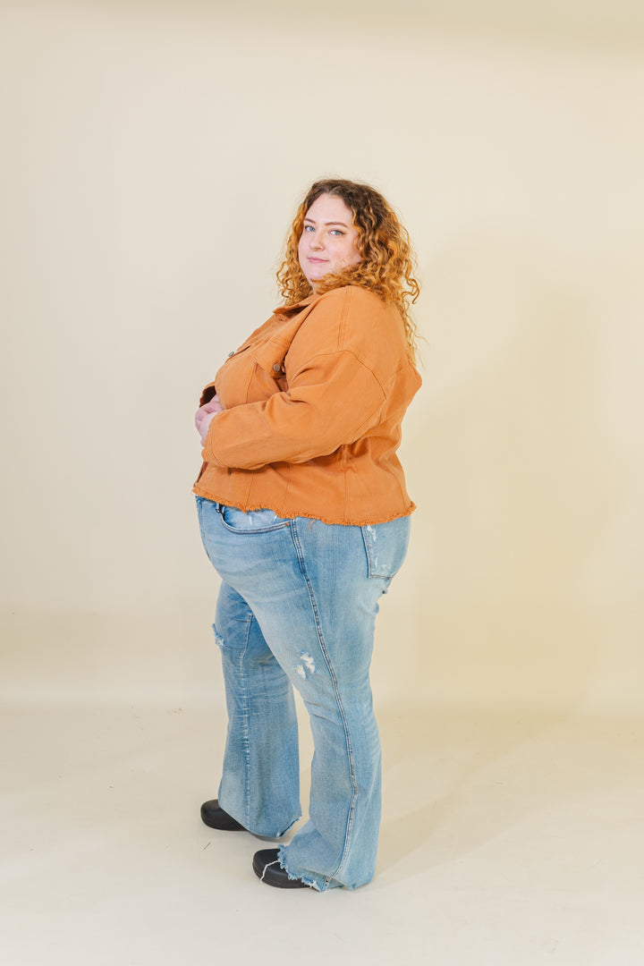 Josie Stretched Twill Cropped Jacket in Orange (Online Exclusive)