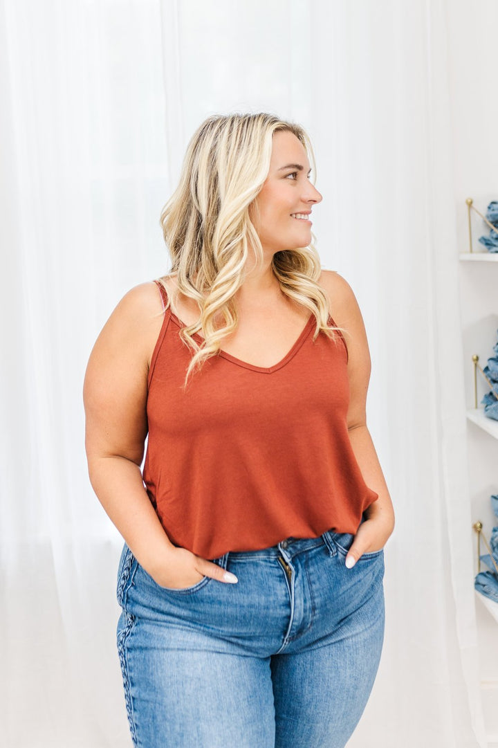 Fiona Front and Back Reversible Spaghetti Cami in Copper Red