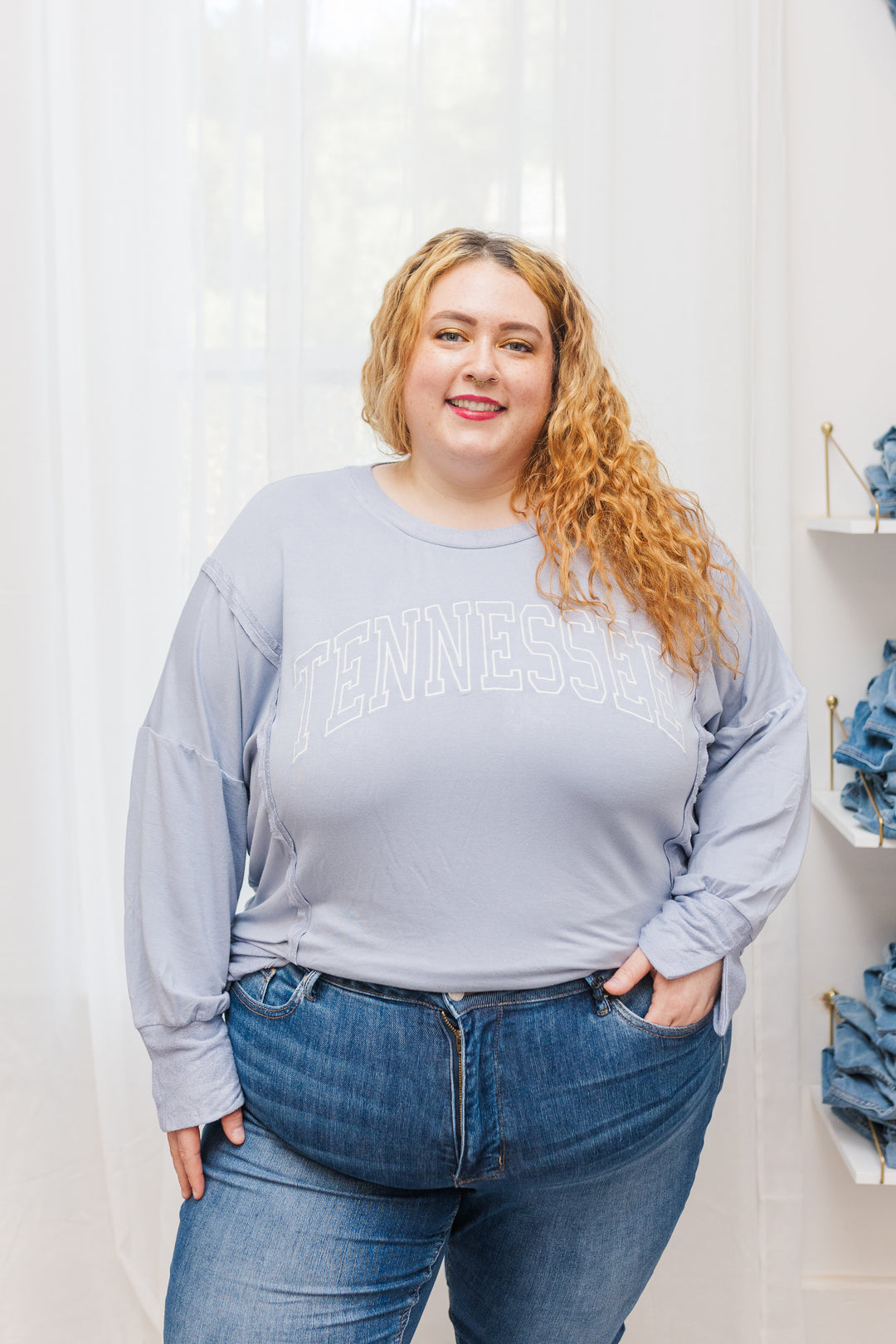 Holly Tennessee Long Sleeve Top in Light Blue
