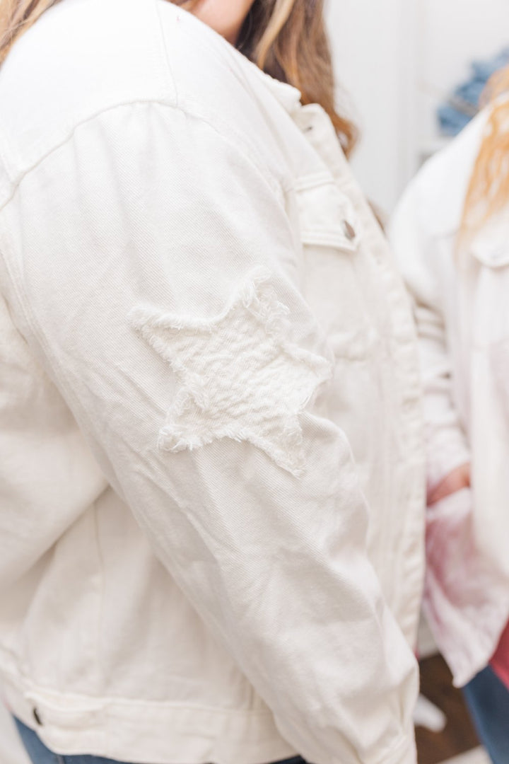 Ella Star Patch Denim Jacket in White