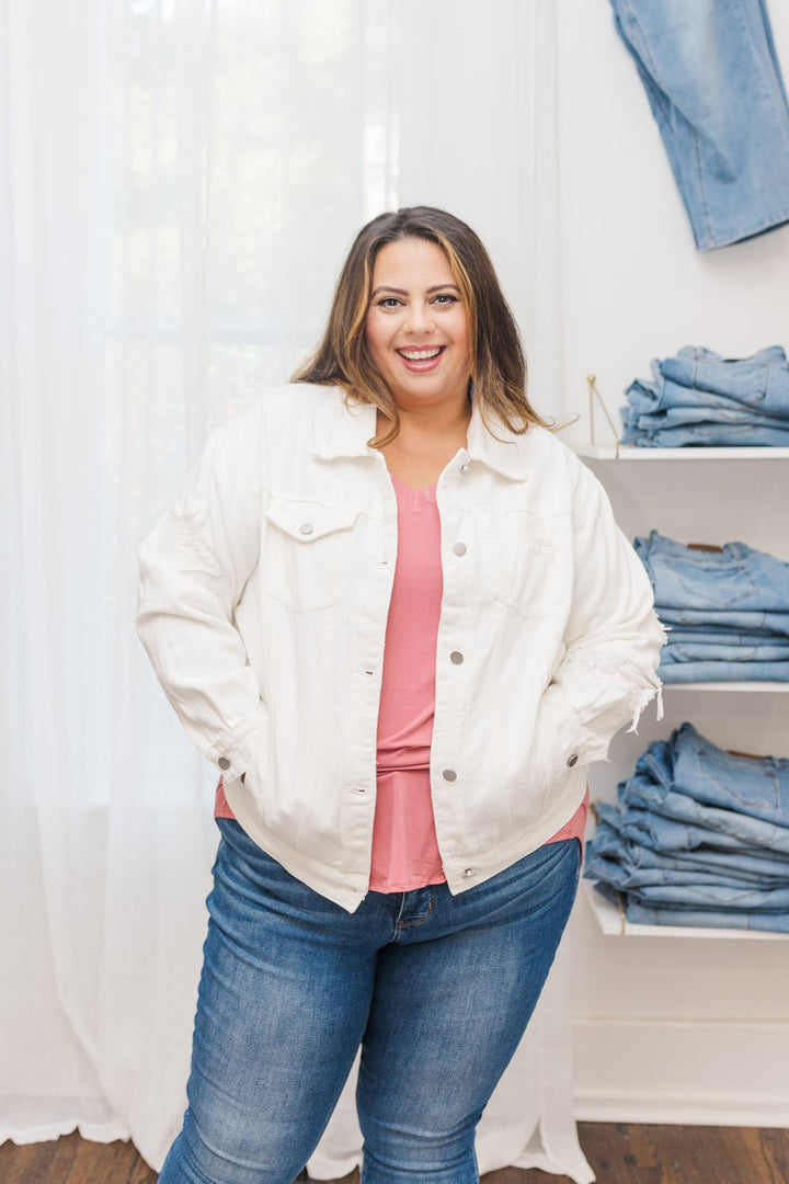 Ella Star Patch Denim Jacket in White
