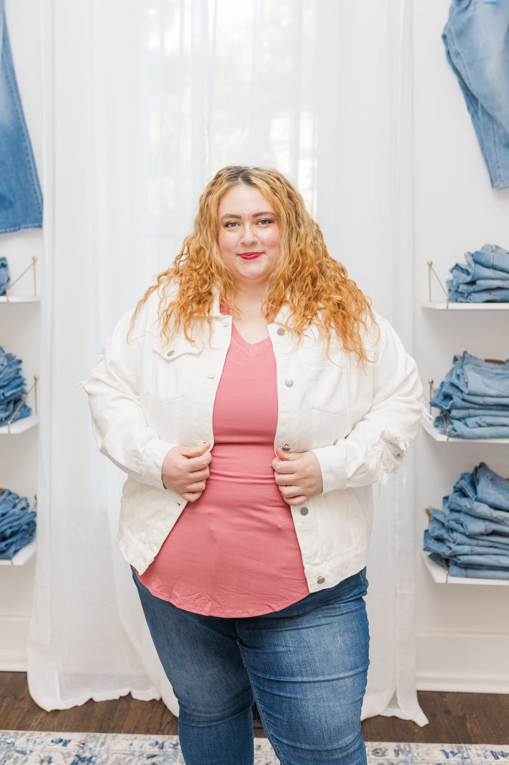 Ella Star Patch Denim Jacket in White