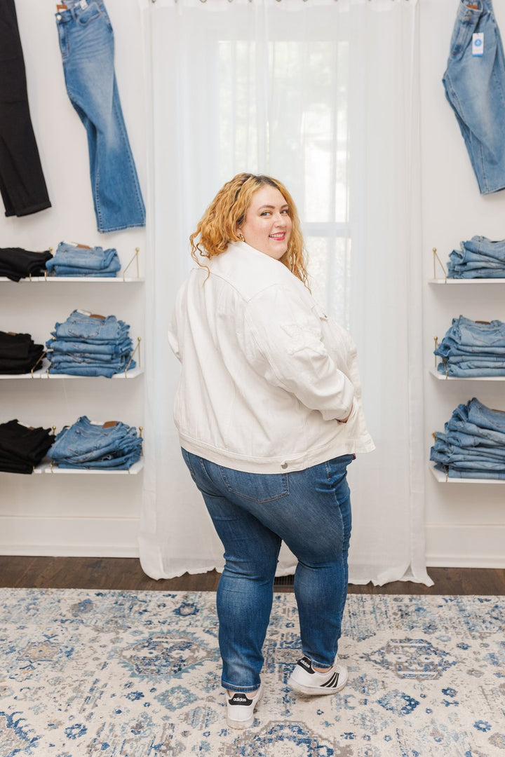 Ella Star Patch Denim Jacket in White