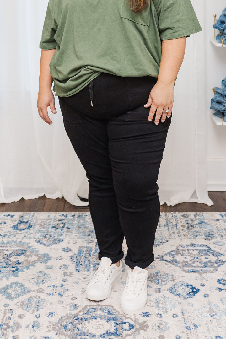 Natalia High Waist Double Roll Cuff Judy Blue Joggers in Black