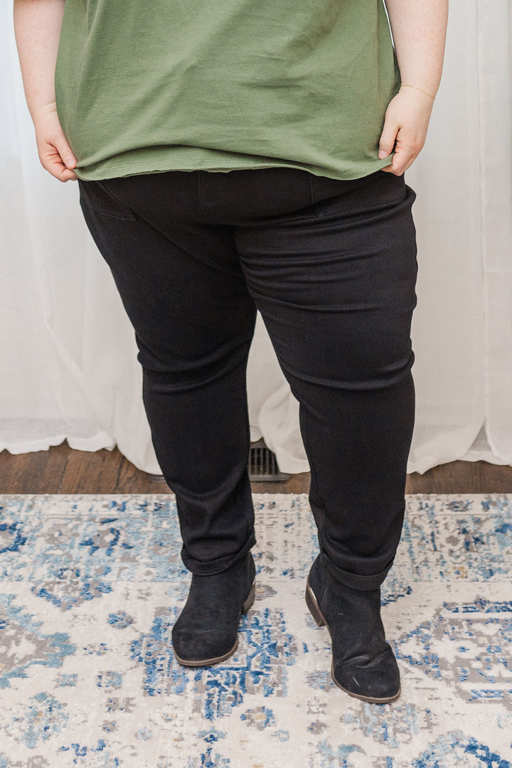 Natalia High Waist Double Roll Cuff Judy Blue Joggers in Black