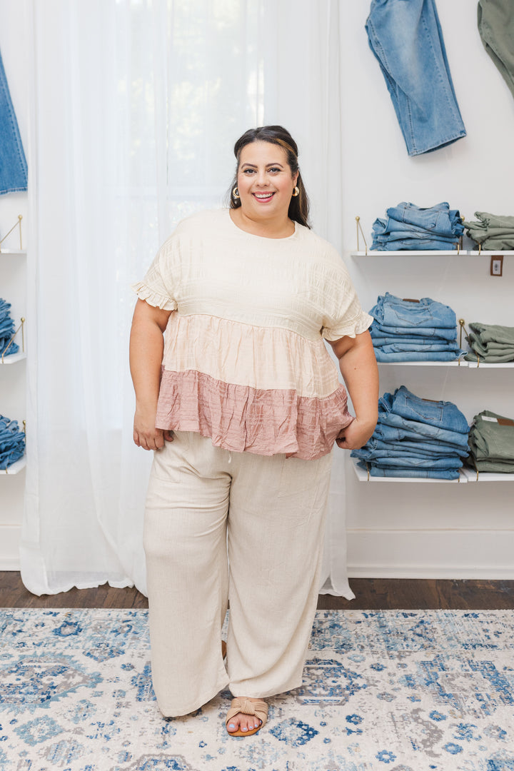 Bailey Tiered Color Block Top in Pink Mix