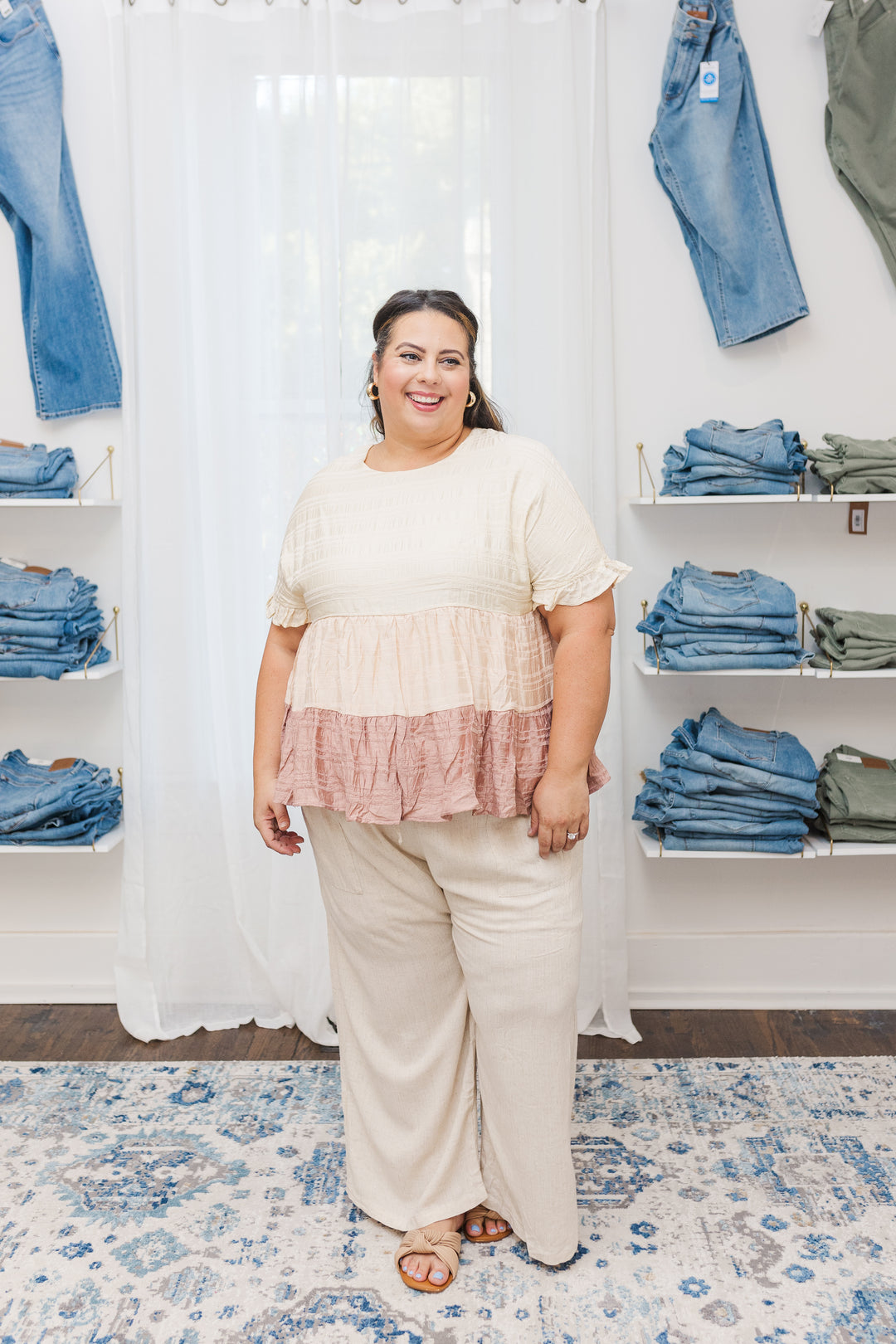 Blair Wide Leg Linen Blend Pants in Oatmeal (Petite Length)