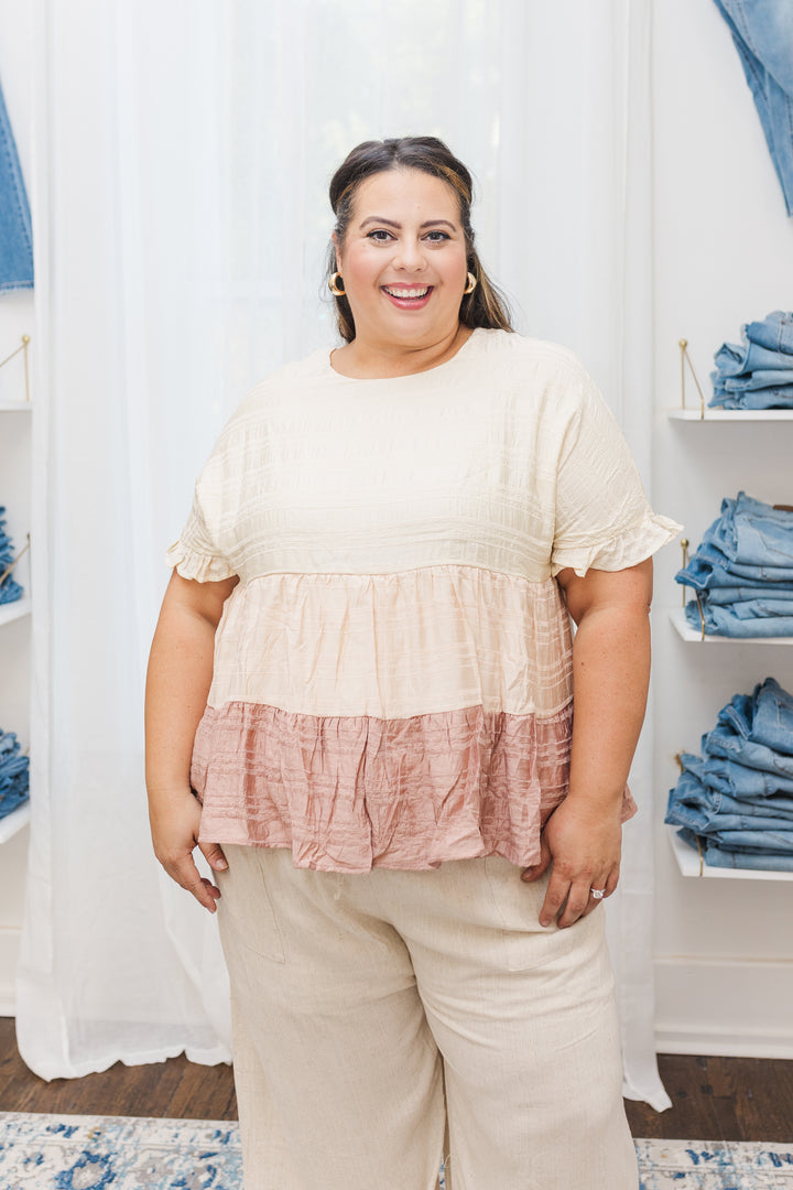 Bailey Tiered Color Block Top in Pink Mix