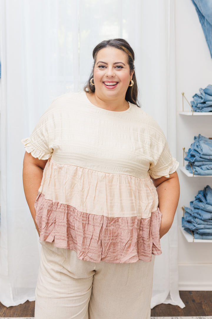 Bailey Tiered Color Block Top in Pink Mix