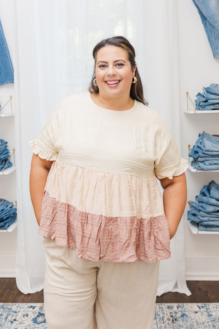 Bailey Tiered Color Block Top in Pink Mix