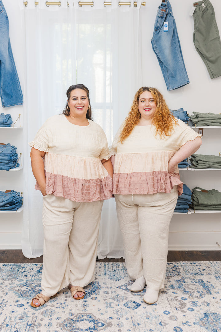 Blair Wide Leg Linen Blend Pants in Oatmeal (Petite Length)
