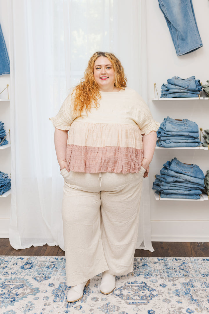 Bailey Tiered Color Block Top in Pink Mix