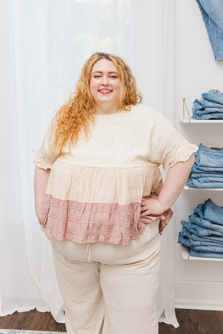 Bailey Tiered Color Block Top in Pink Mix