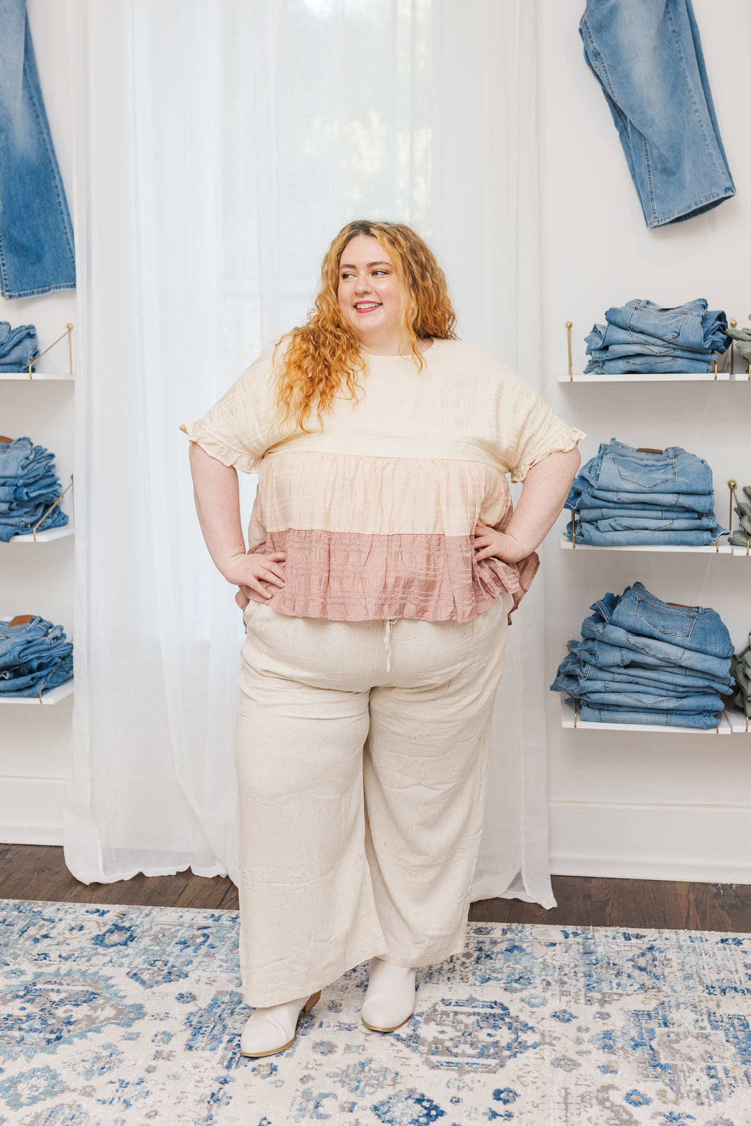 Bailey Tiered Color Block Top in Pink Mix