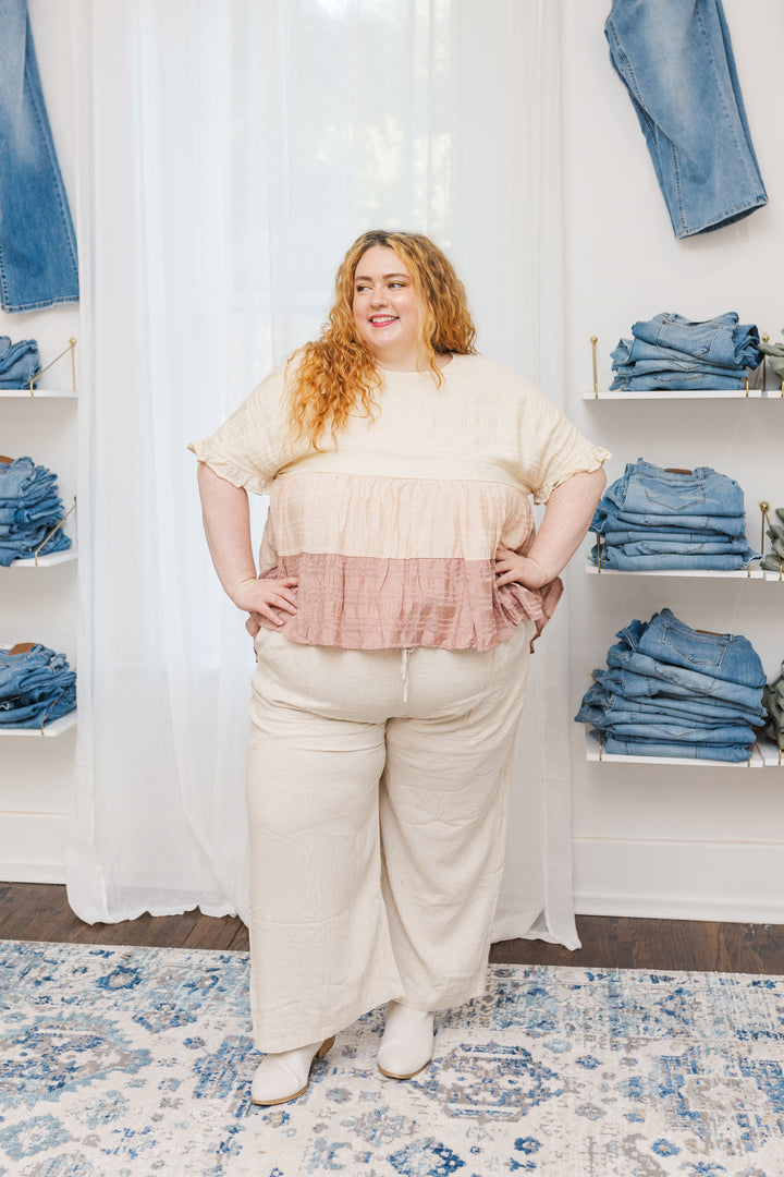 Bailey Tiered Color Block Top in Pink Mix