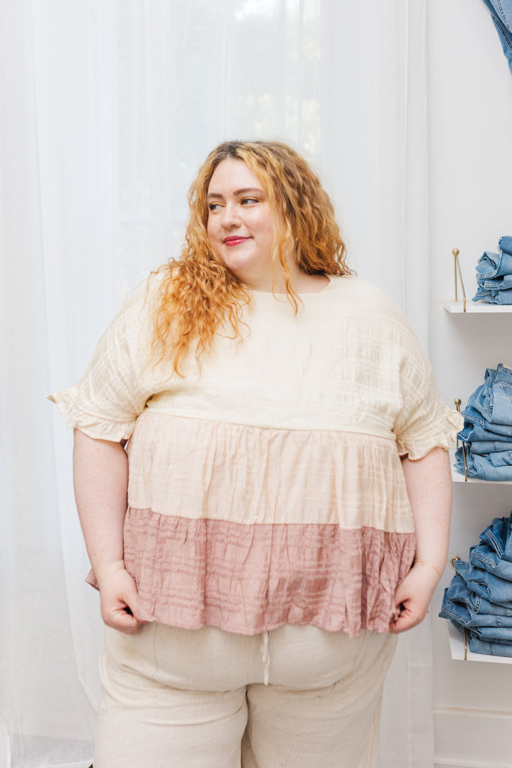 Bailey Tiered Color Block Top in Pink Mix