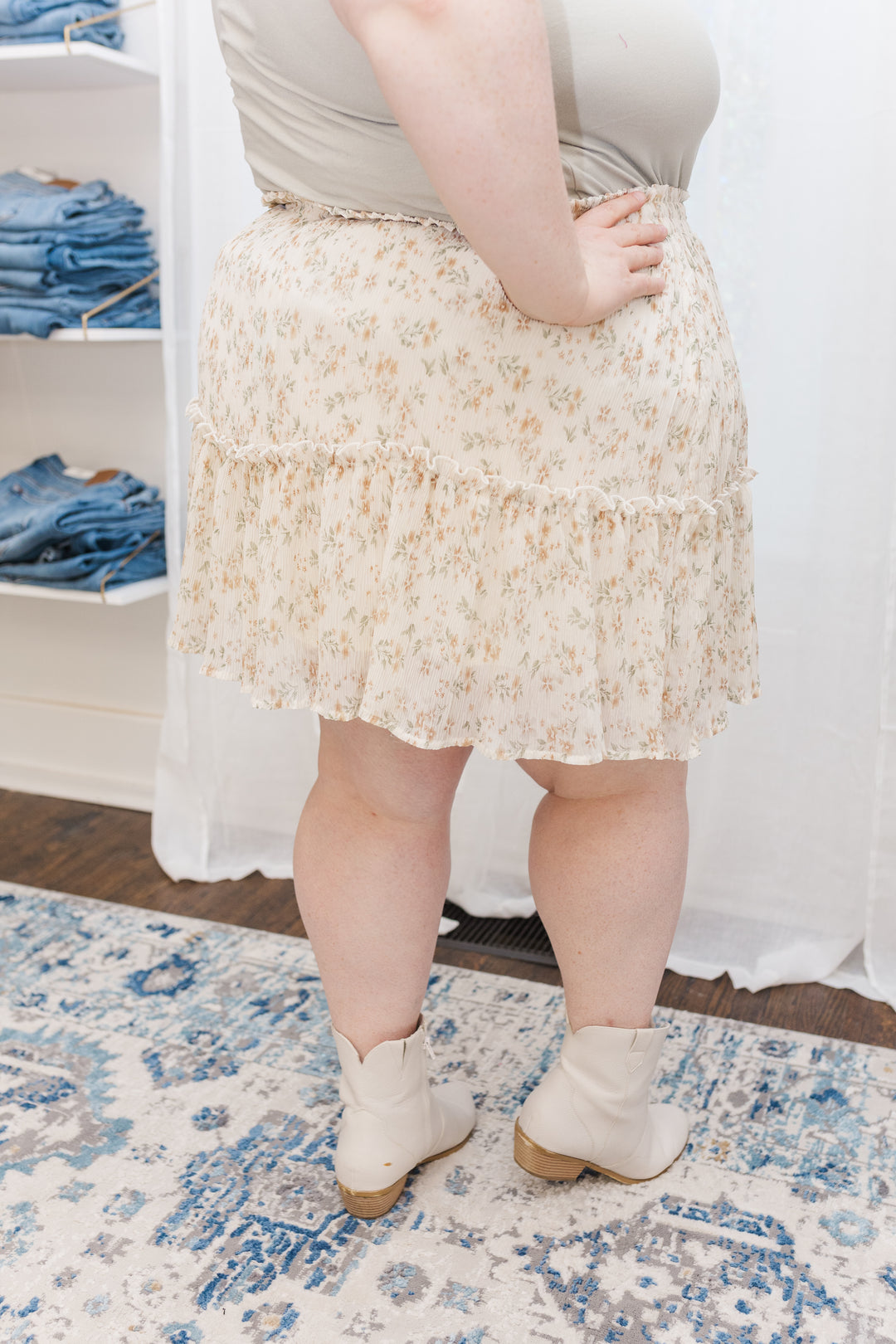 Alexis Crinkle Skirt in Cream Floral