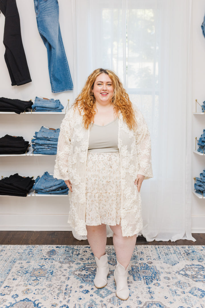 Harmony Floral Textured Crochet Cardigan in Off White