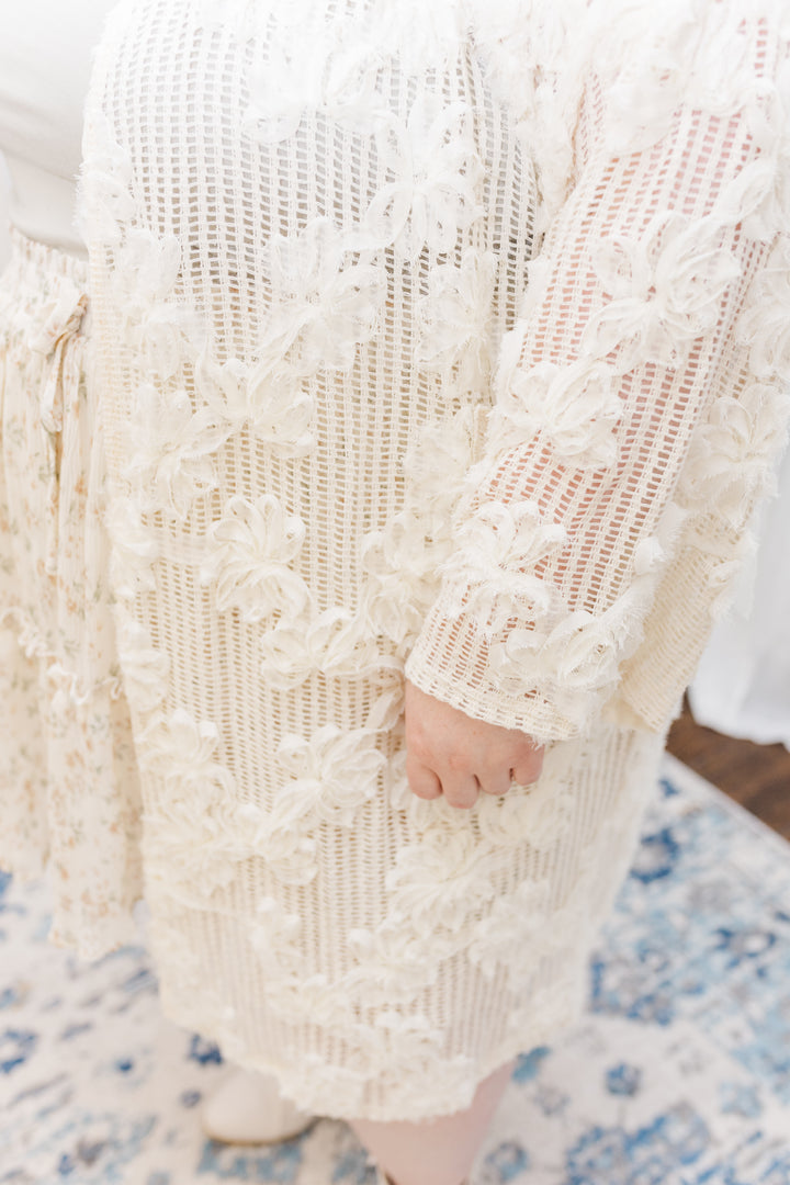 Harmony Floral Textured Crochet Cardigan in Off White