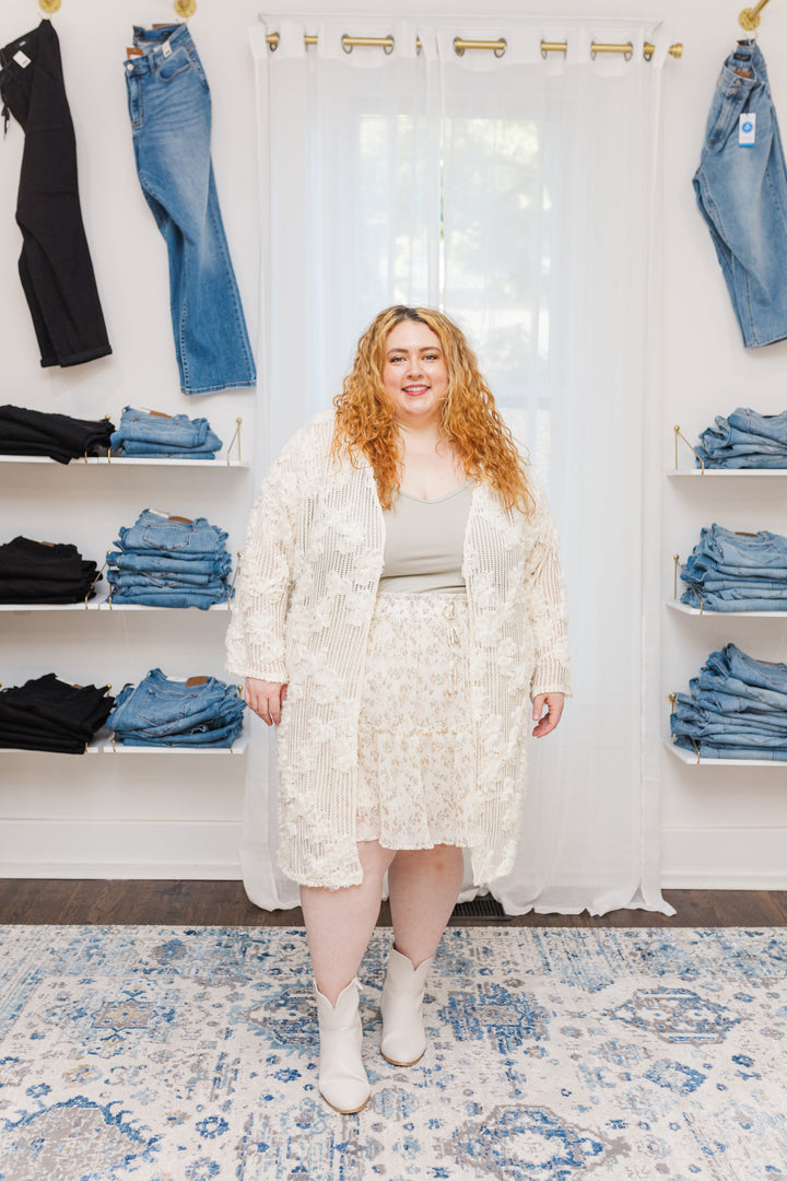 Harmony Floral Textured Crochet Cardigan in Off White