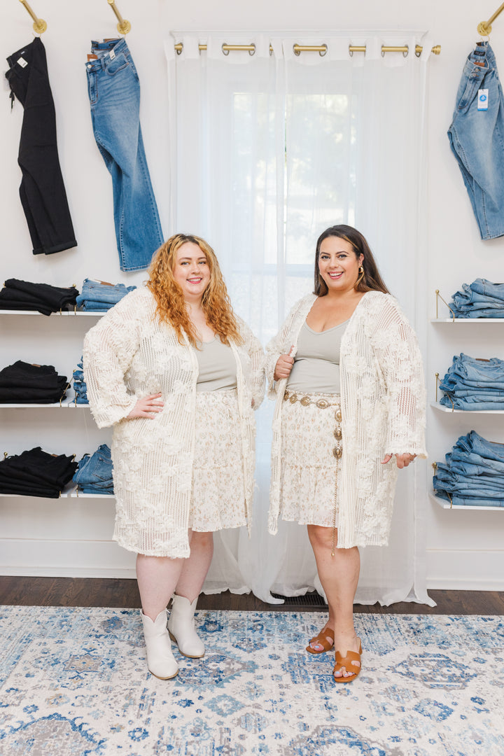 Harmony Floral Textured Crochet Cardigan in Off White
