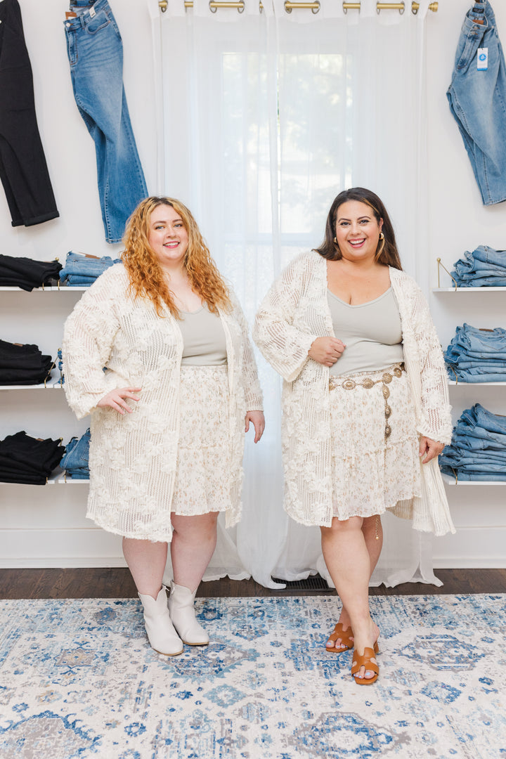 Harmony Floral Textured Crochet Cardigan in Off White