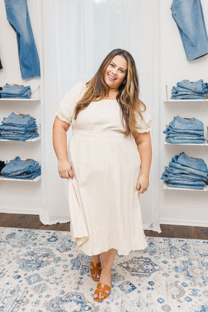 Diana Short Sleeve Midi Dress in Cream